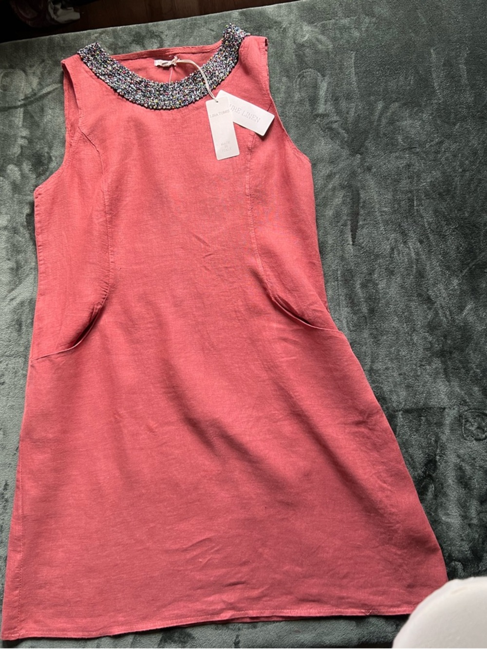 Sleeveless Beaded Collar Pink Shift Dress LINA TOMEI ITALY-Easy&Comfortable